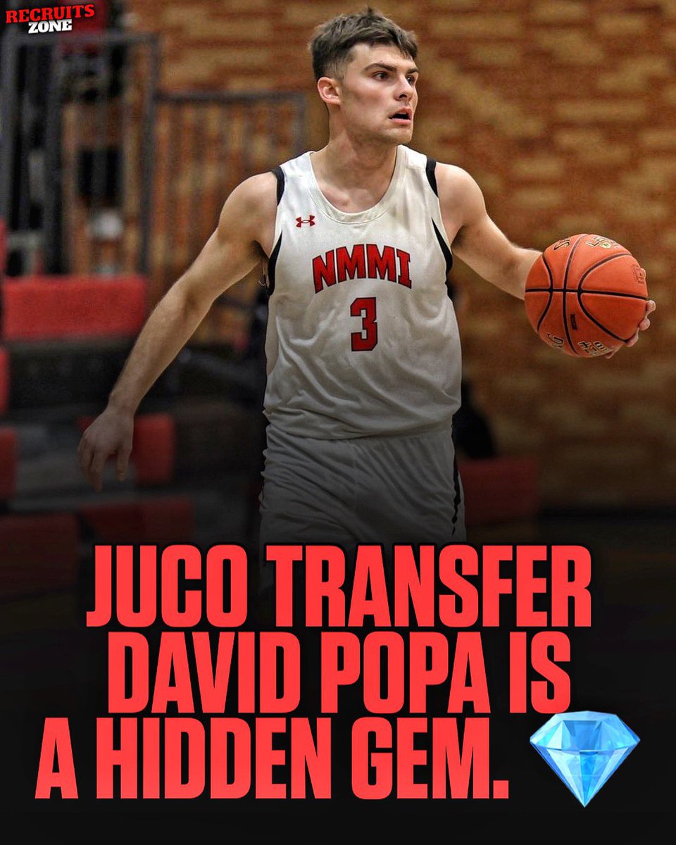 recruitszone's tweet photo. JUCO transfer David Popa is a hidden gem. 💎 

Averaged 15 PPG &amp; 4 RPG, 38% from 3 ( 5/game), &amp; 46% FG through conference play. 👀

Was Top-5 in 3P% &amp;  named to all conference for Region 5.

Quality finisher at the rack, capable C&amp;S scorer, &amp; displays smooth footwork off dribble. https://t.co/HRyThIyEtk