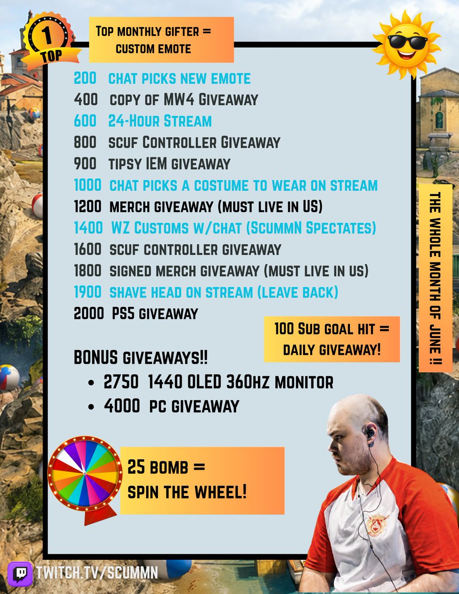 ScummN's tweet photo. Scummer Fun Giveaway!! I'm giving back to the community to those supporting the stream and helping me hit partner plus for THE WHOLE MONTH OF JUNE!! https://t.co/ANfztwbslT