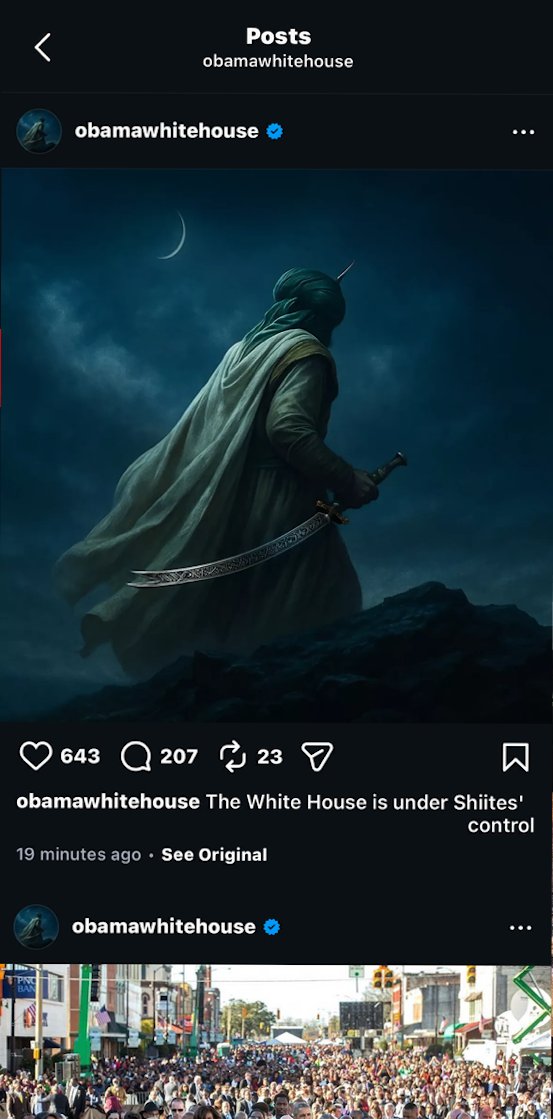 exclusivelywoke's tweet photo. 🚨OBAMA WHITE HOUSE INSTAGRAM temporarily HACKED as of 3:27 ET for a few minutes before having its customization reset.

We suspect these are Iranian hackers, will this be used against the Iranian Regime in the war? 🤔

#obama #whitehouse #usa #breakingnews #politics #instagram https://t.co/OPbcEwa9As
