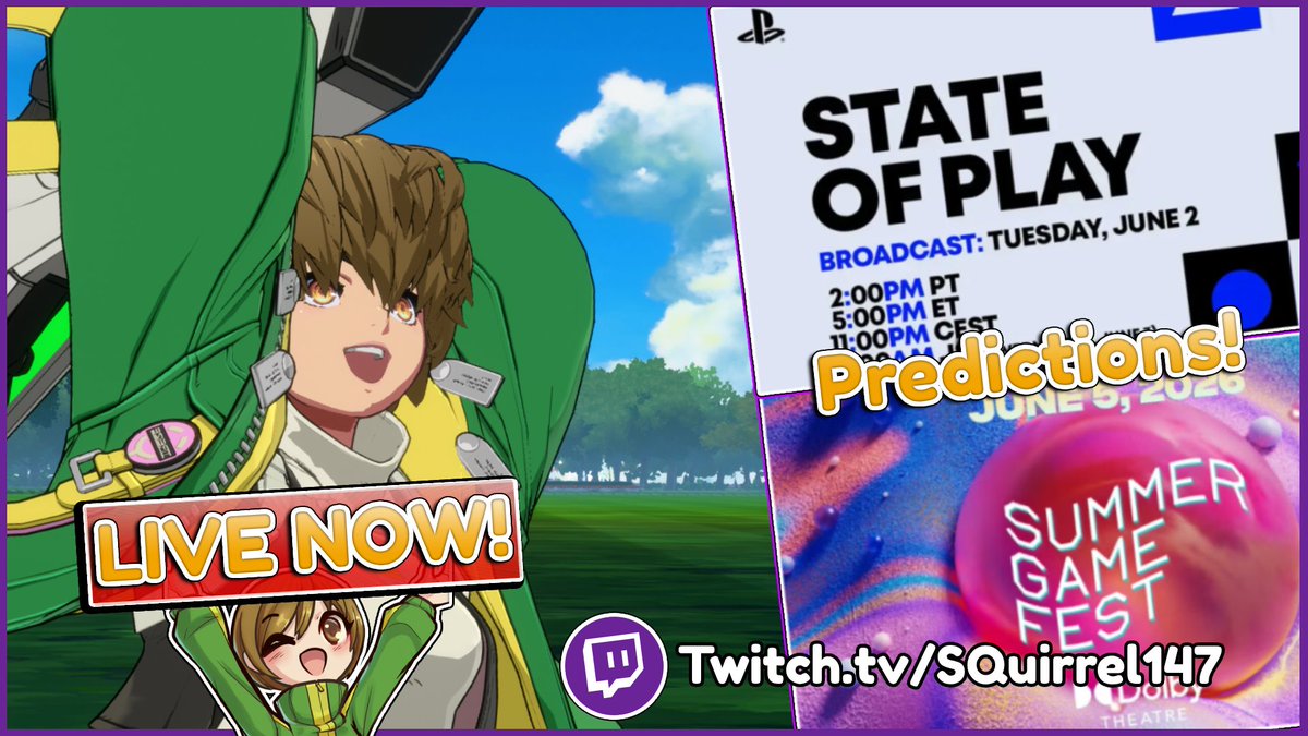 SQuirrel147's tweet photo. Aiming for Strive rank 1 + big yap session for the upcoming State of Play / Summer Games Fest! 🗣️

Also will be talking about plans for the next week! 🤔
COME HANG ⬇️ https://t.co/FN21RFOamW