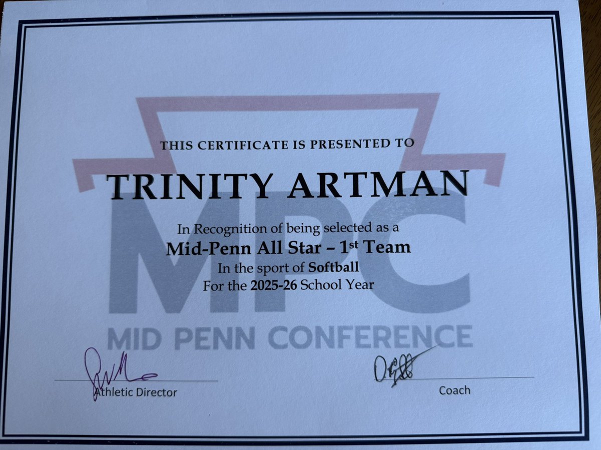 tartman2027's tweet photo. Honored to be selected as a Mid-Penn All Star 1st Team. Thank you for the recognition. https://t.co/LyVmeIYJ6g