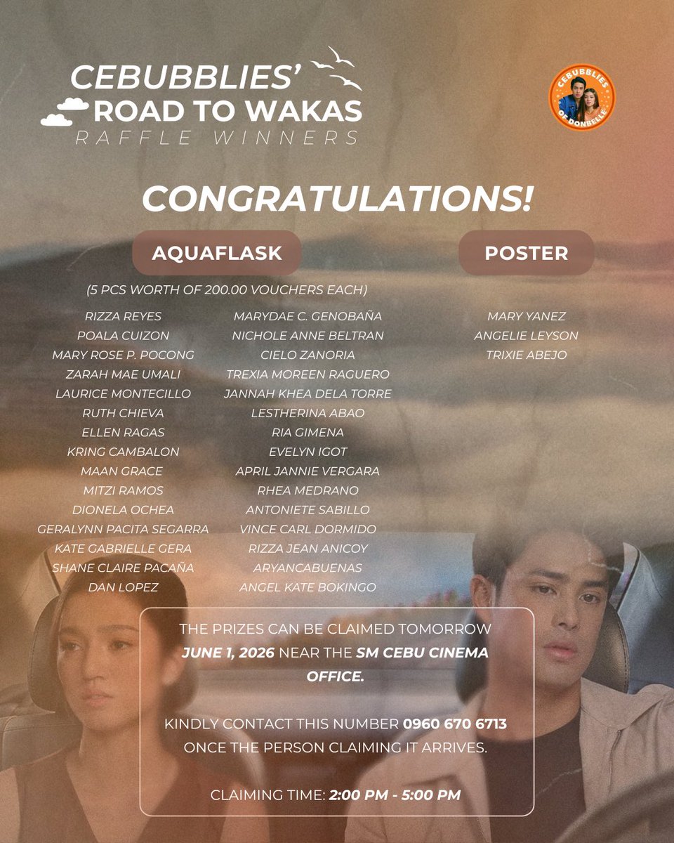 CEBUbbliesOFC's tweet photo. Hello! Here are our raffle winners! 🎉

Congratulations to all the winners—you may now claim your prizes today.

A huge thank you to our generous sponsors & partner brands for making this raffle possible, and to everyone who joined & supported our block screening. We appreciate you all! 🧡