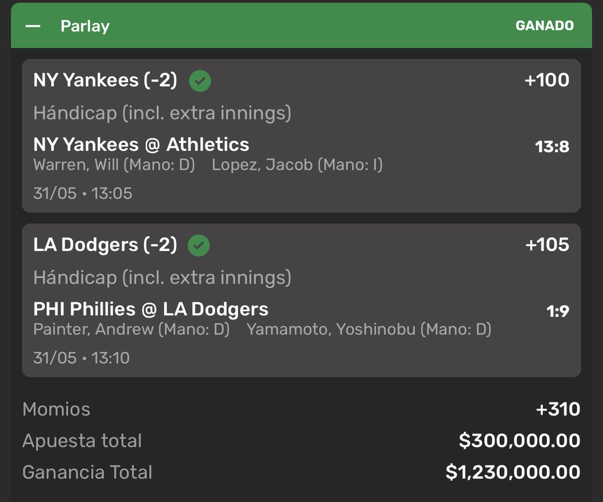 SoyCristianRey's tweet photo. FREE PICKS cobrados y día perfecto. Cerrando el mes de la mejor manera posible ✌🏻 https://t.co/atrKCHDquQ