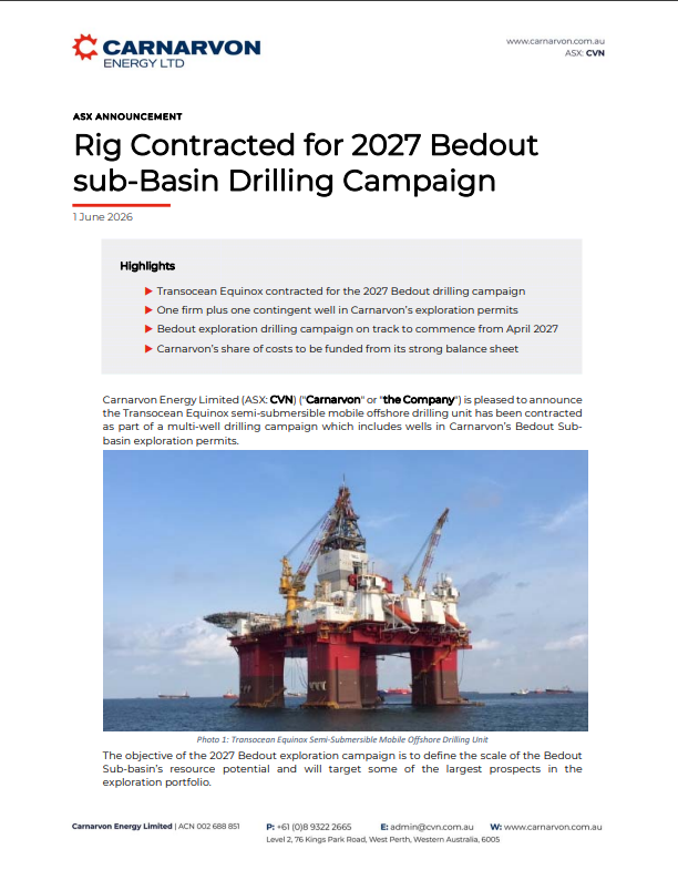 PatrickJBourke's tweet photo. @moneyofminepod @FortescueNews @PeteMilne4 $CVN.ax: '...the rig contract marks a significant milestone on our return to more regular drilling, and we look forward to drilling at least one, and potentially two, high impact wells...Carnarvon is confident that we will continue to open up the worldclass Bedout Sub-basin' #oil https://t.co/QiUG67pjLg