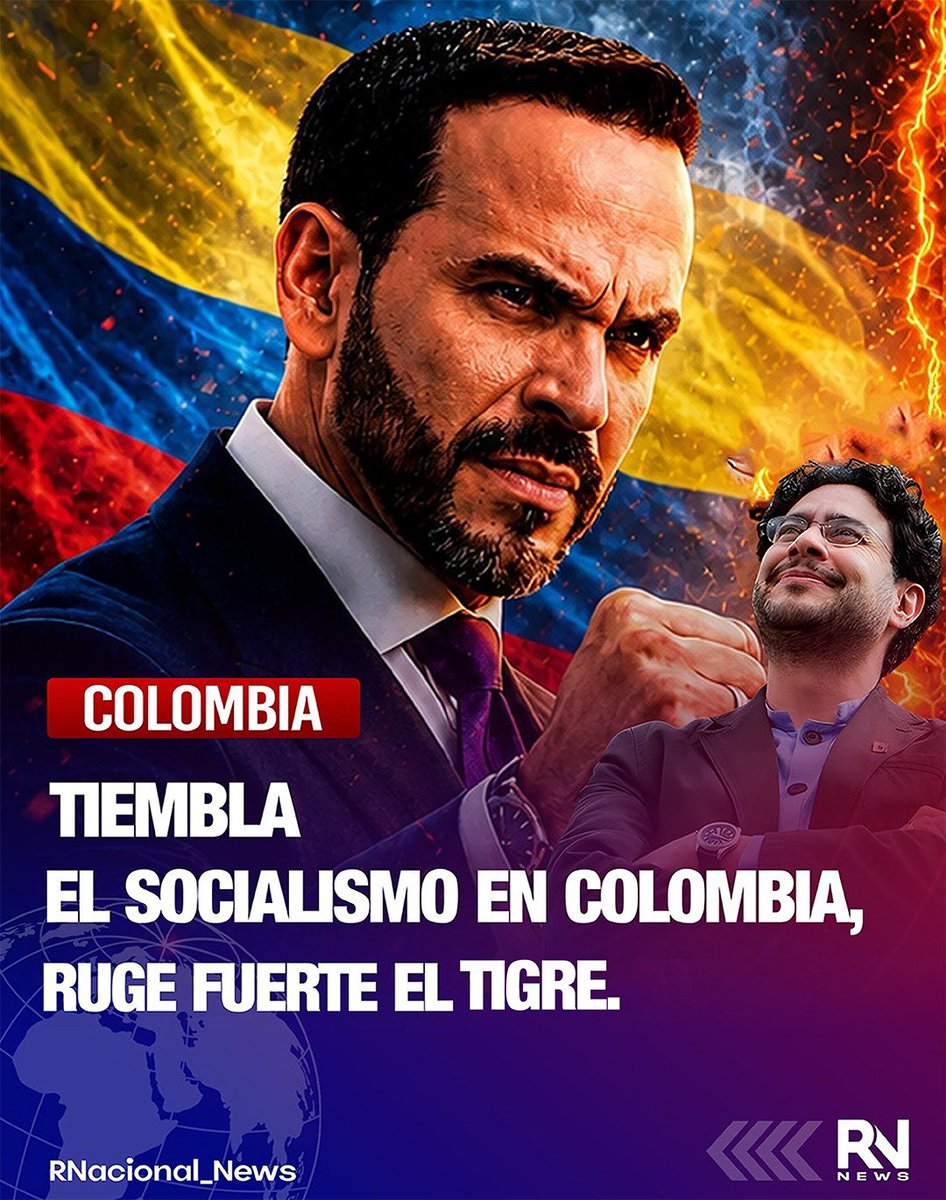 RNacional_News's tweet photo. 🔴 #Urgente TIEMBLA EL SOCIALISMO EN COLOMBIA, RUGE FUERTE EL TIGRE.

El candidato de la derecha, Abelardo De La Espriella se impone en primera vuelta de las presidenciales en Colombia, superando el margen de los 10 millones de votos. 

Este resultado lo consolida como el favorito para alcanzar la Casa Nariño, vencer al socialismo y encarcelar a Gustavo Petro.