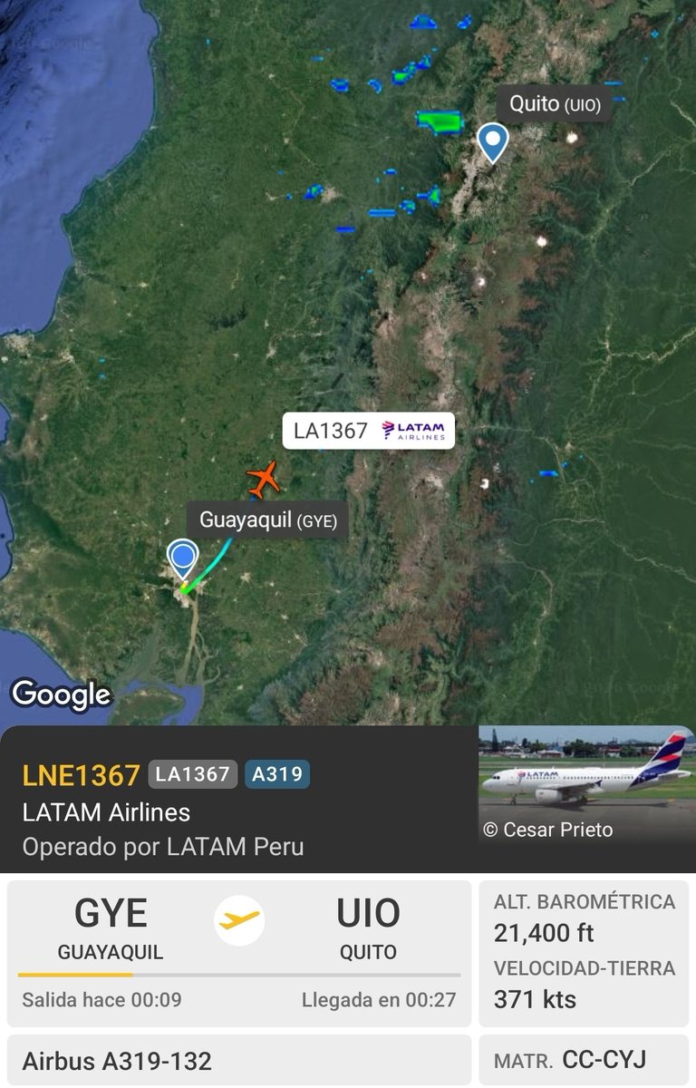 JuankVillagomez's tweet photo. Tres días. Eso tardó #LATAMEcuador en devolver a operación el A319 (CC-CYJ) que el martes alternó a Guayaquil tras la falla de motor rumbo a Cuenca. El motor fue sustituido por completo y hoy el avión ha volado desde muy temprano GYE–UIO, operativo y certificado. 
No es suerte: flota homogénea de la familia A320 y una cadena de mantenimiento que responde. Así es la aviación seria: funcional, segura y sin espacio para la especulación. Excelente respuesta de LATAM.