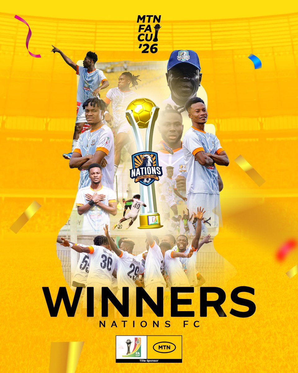 MTNGhana's tweet photo. Congratulations to our new MTN FA Cup winners, Nations FC. 
You fought well, and you’ve captured the hearts and attention of the nation. 

You made it happen! 

#MTNFACup https://t.co/fgw5wnJR8P