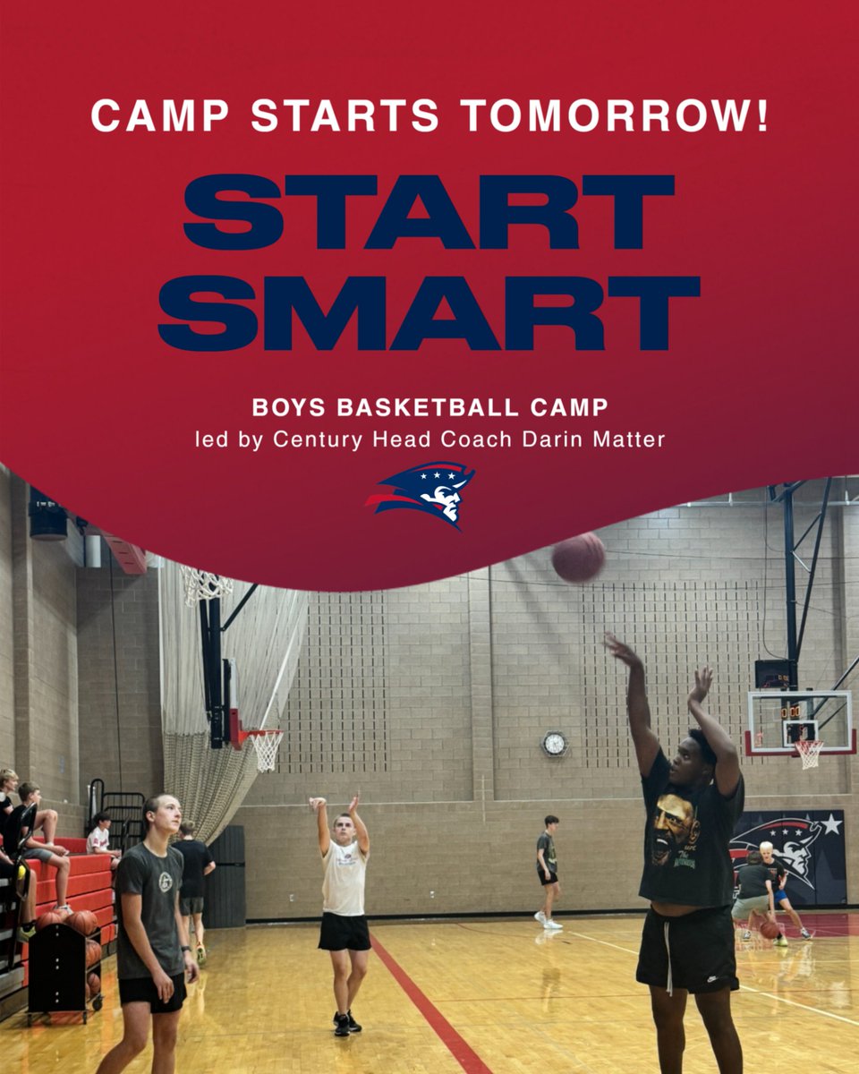 BballCentury's tweet photo. Don't miss your last chance to sign up for the Middle School or High School Start Smart Boys Basketball Camp! Download a form at https://t.co/uuZ8mw8ceP 
and bring payment tomorrow when reporting to camp. #StartSmart https://t.co/Vec4Dut5L9