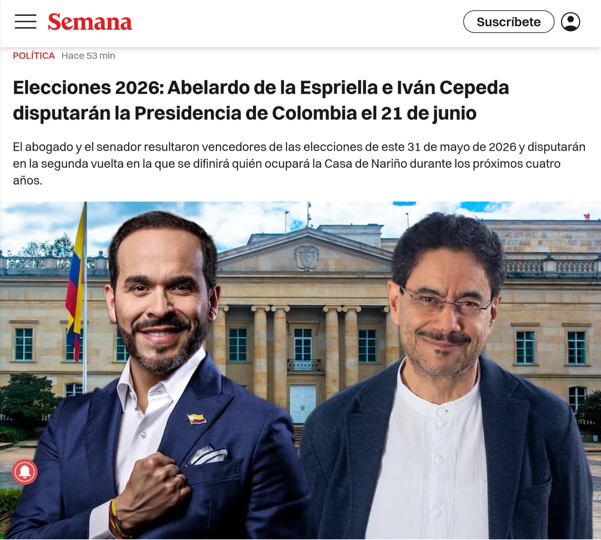 tutoquiroga's tweet photo. Felicidades #Colombia por una jornada electoral ejemplar con resultados rápidos y confiables. Abrazo para @ABDELAESPRIELLA y @jrestrp, los líderes que los demócratas de la región apoyamos y su país necesita. En tres semanas se decide: Petrismo o Colombia, Soc-XXI o #Abelardo. https://t.co/W8amQoR6Sf