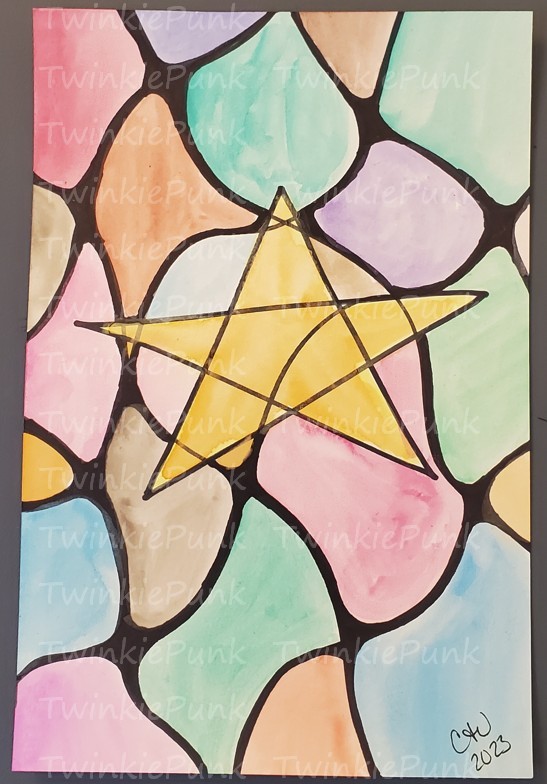 TwinkiePunk's tweet photo. An early watercolor.  Made it for a friend to remind her she is a star.  (Inspired by Andrea Nelson art)

#WatercolorArt #WatercolorStar #CreateSomething https://t.co/Np4y4RRV9R