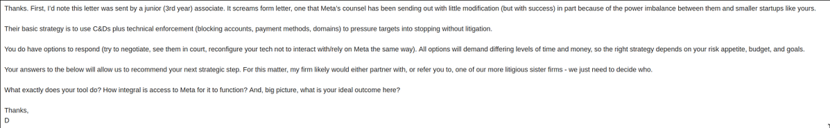 ZackThompsonDev's tweet photo. @DDConX Basically what our council said. Also offenses they described not even core to business ops rn. https://t.co/Mv5LyCcMMZ
