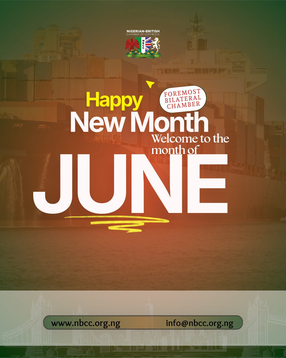 nbccng's tweet photo. Welcome to June — a new month filled with fresh opportunities, meaningful partnerships, and the promise of growth.

May this month bring success to your endeavors, clarity to your vision, and rewarding outcomes to your efforts.

Happy New Month and a prosperous June from all of us at the NBCC.

#HappyNewMonth #June2026 #NBCC #NigeriaUKTrade #BusinessGrowth #Partnerships #EconomicDevelopment