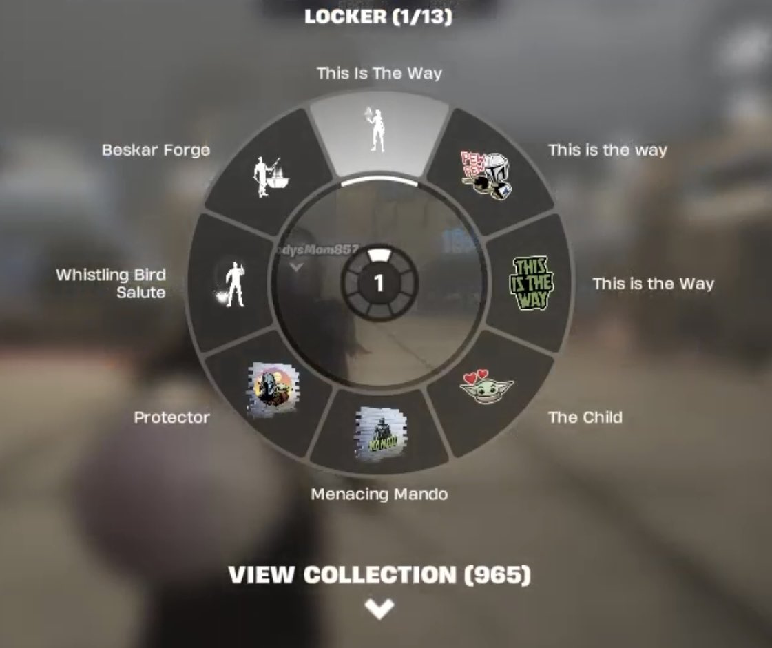 18_JonathanC's tweet photo. The Mandalorian emote wheel is finally complete. https://t.co/335CBj7fAU