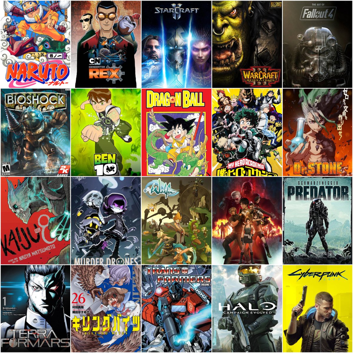 OverbeastXeno's tweet photo. Las franquicias de ficción de las que soy fan.
#Naruto #GeneratorRex #Starcraft #Warcraft #Fallout #Bioshock #Ben10 #DragonBall #MyHeroAcademia #DrStone #Kaiju8 #MurderDrones #Wakfu #ResidentEvil #Predator #Terraformars #KillingBites #Transformers #Halo #Cyberpunk https://t.co/j9uojtCToW