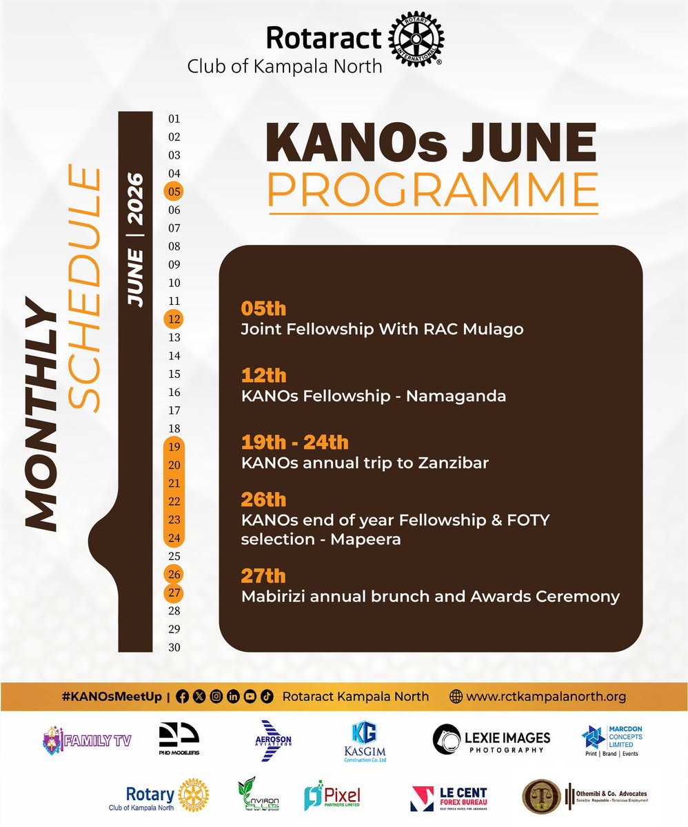 kanosug's tweet photo. Welcome to KANOs June!

As we pull the curtain down on this Rotary year, here is what we have lined up for June 2026. From joint fellowships to our annual trip and year-end celebrations, let’s finish strong
Check out the full schedule in image below👇
#KANOsMeetUp https://t.co/2x3rHzyDit