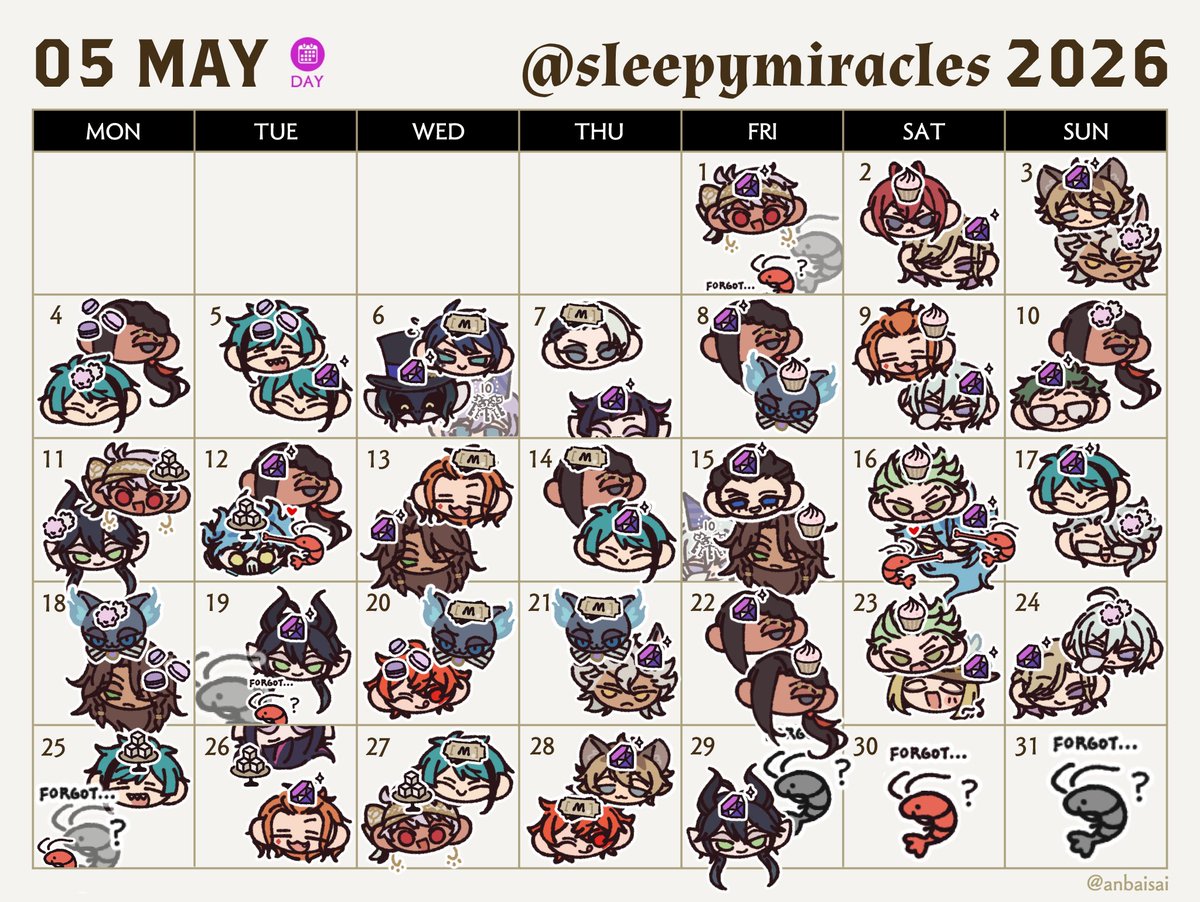 sleepymiracles's tweet photo. a very forgetful month this may 😭 https://t.co/5Mqnn6A3Cw