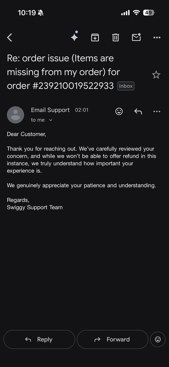 izzmekaif's tweet photo. order id 239210019522933 , mutton Mandi worth 500 is missing from the order and nobody is talking responsibility here, swiggy customer support denied the refund, where should the customer seek support here @Swiggy @SwiggyCares @madhusudhan https://t.co/OWqyTuMdyc