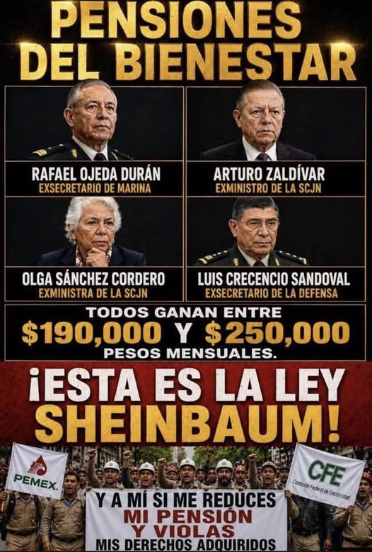 GARCIPAVON's tweet photo. Estas sí son ''pensiones doradas'' , la ''Ley Sheinbaum" 👇