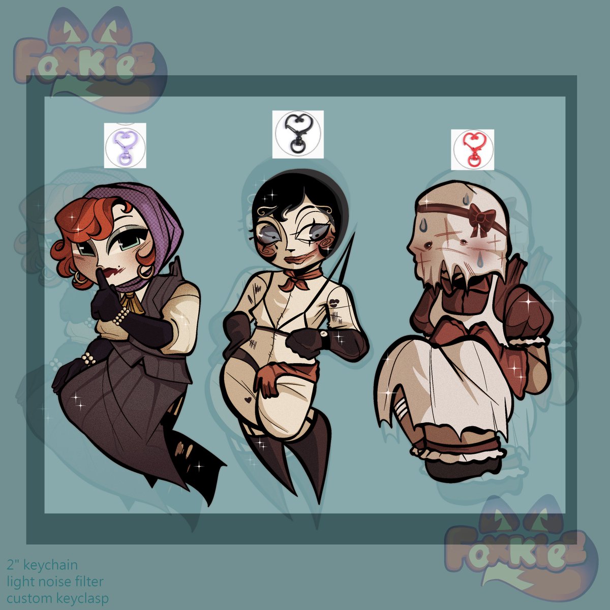 foxkiez's tweet photo. sorry for my absence! for better news, i will be starting a lineup of reagent keychains starting with my 3 favorites! 

these will be preorder solely because im unsure what the demand for the reagent designs will be,,
#outlasttrials #fanart #art https://t.co/8u6wrUa8TM