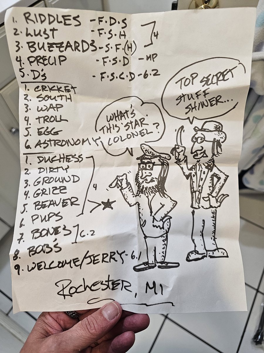 Chrispy_FaFu's tweet photo. Tonight was incredible. So grateful to their sound/visual guy at the mix booth for saving me a setlist after I asked. Couldn't get barricade this time. Sweetheart fr.  @primus @cl_delirium Also. I can't believe it's been 10 years since I met @seanonolennon in Detroit. https://t.co/z611cg2PiD