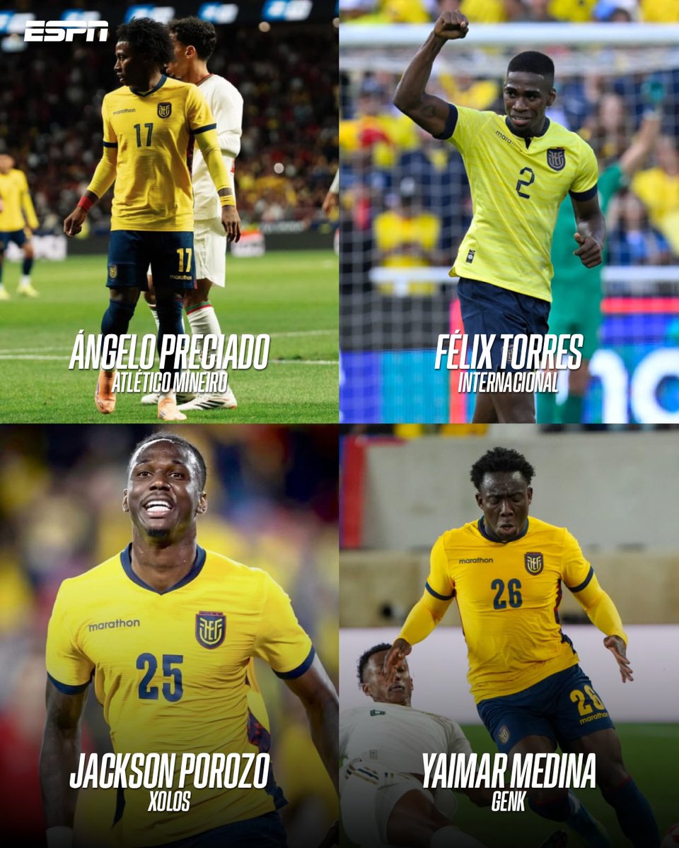 ESPNEcuador's tweet photo. 🚨 ¡LA TRI MUNDIALISTA!

🇪🇨 Ecuador disputará su quinta #FIFAWorldCup, en Norteamérica 2026, y estos son los 2⃣6⃣ convocados que buscarán hacer el mejor Mundial de la historia, con una gran generación de futbolistas.

🤔 ¿Qué te parece la lista mundialista de Beccacece?

🏆 #ESPNMundial
