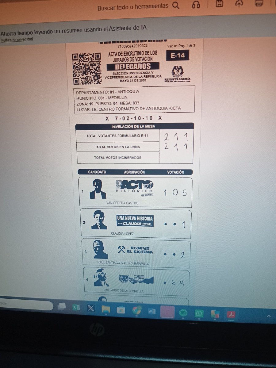 dmini77's tweet photo. @ToyaGuzman Creo que estás mal informada. Según la Registraduría este es el E 14 https://t.co/8JXYNeK2gu