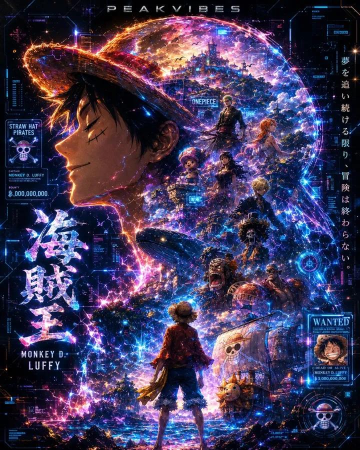 Cyberpunk Anime Double Exposure Poster