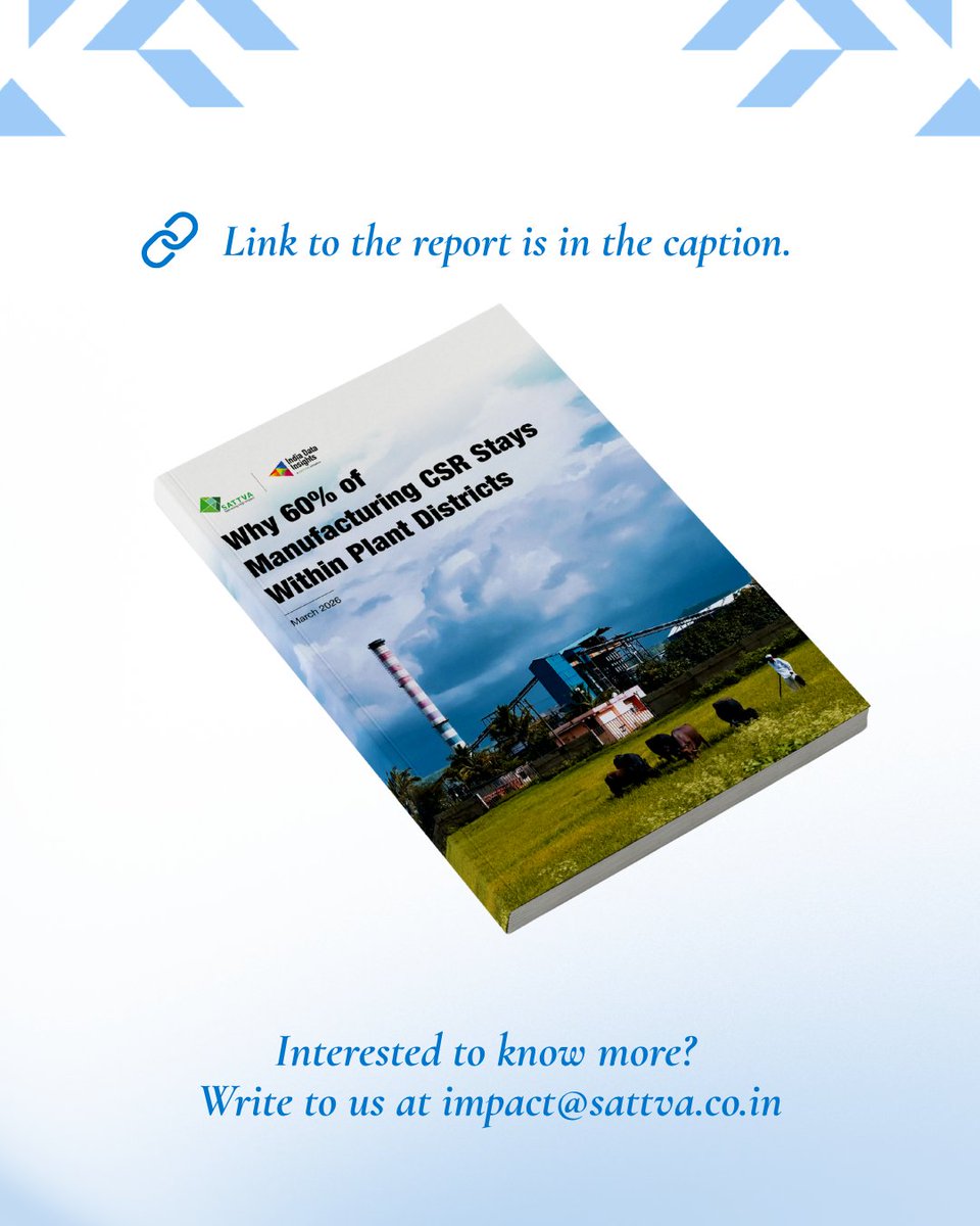 _sattva's tweet photo. Project location is a critical decision-making factor in CSR, especially for manufacturing firms. 

Our recent report, in collaboration with India Data Insights, "Why 60% of Manufacturing CSR Stays within Plant Districts", explores this trend further, analysing this geographic concentration across industries and its impact on project themes and compliance levels.

Explore the full report here: https://t.co/RiV3A6hgX5

#CSR #manufacturing #newreport