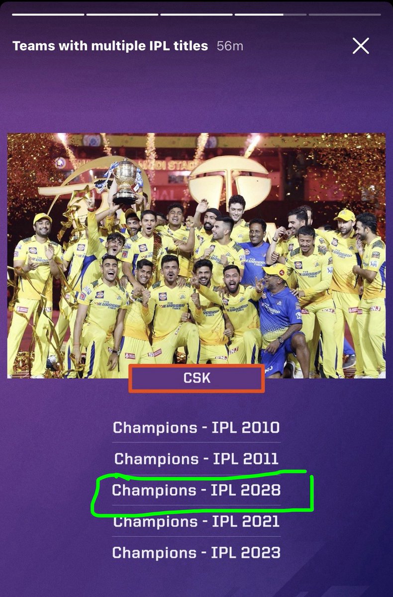 TalksSerious's tweet photo. Wow !! @ESPNcricinfo : You already predicted the #IPL 2028 winners 
Congratulations @ChennaiIPL 
Crazy work by @ESPNcric_stats https://t.co/hHvvu7CTDI