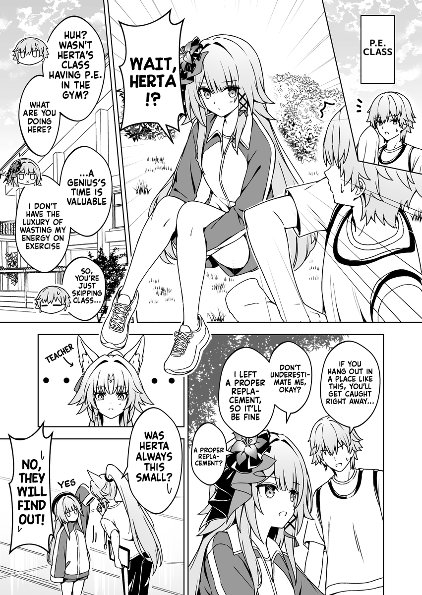 raymnd_x's tweet photo. ☆〈English Translation〉

A High School AU where Herta skipping her P.E. class https://t.co/PZdBg39QJD