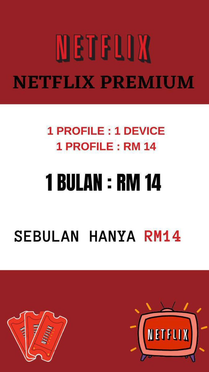 Syah_Imran_'s tweet photo. Hi! Saya ada slot Netflix Premium Private Account, boleh guna semua device + ada akses household.

Yang Penting 1 acc untuk 1 user sahaja!

RM 14 UNTUK SEBULAN

Kepada yang berminat boleh PM saya!

https://t.co/HirfpO746z https://t.co/n1ktI5zVzx