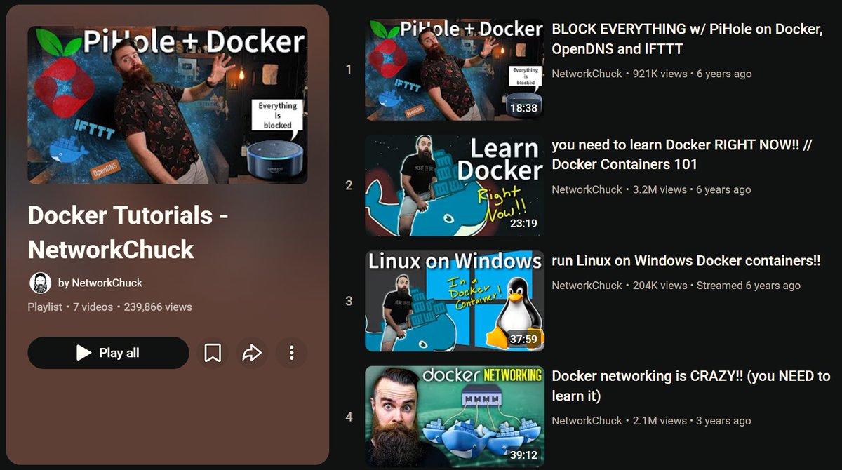 0xfrost's tweet photo. 📌 Docker Tutorials - NetworkChuck Playlist

🔗:  https://t.co/RvqszyLZJR

Credit: NetworkChuck

Channel Link🔗: https://t.co/pMwaT5rifh

#Docker #InfoSec https://t.co/eSDtGDTpRE