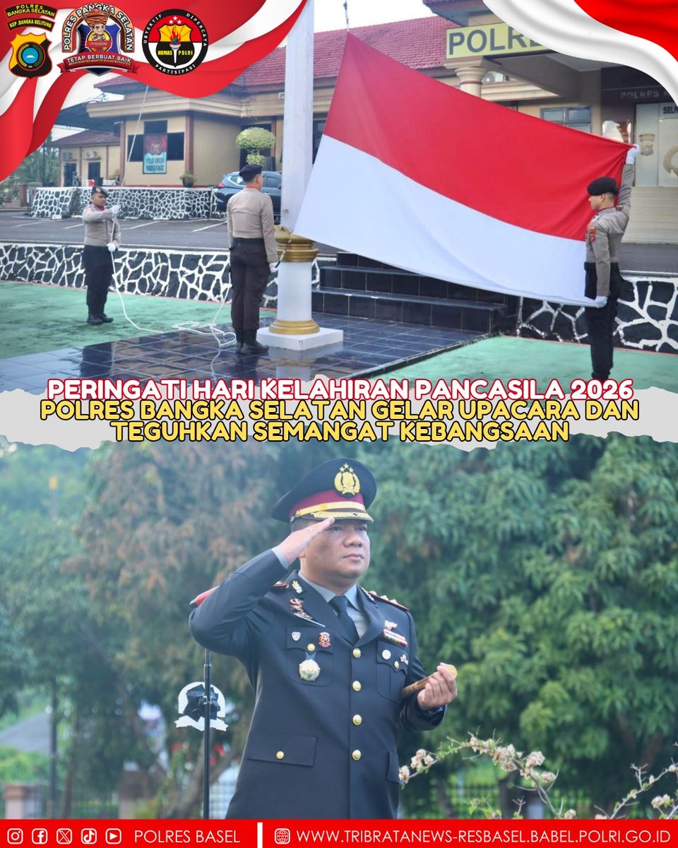 polres_basel's tweet photo. Peringati Hari Kelahiran Pancasila 2026 Polres Bangka Selatan Gelar Upacara Dan Teguhkan Semangat Kemerdekaan https://t.co/wFetddyf0g