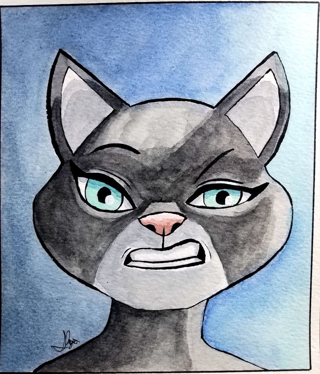 RogerRedcliffe's tweet photo. Kitty Softpaws portrait, watercolors and ink https://t.co/A392voMvg5