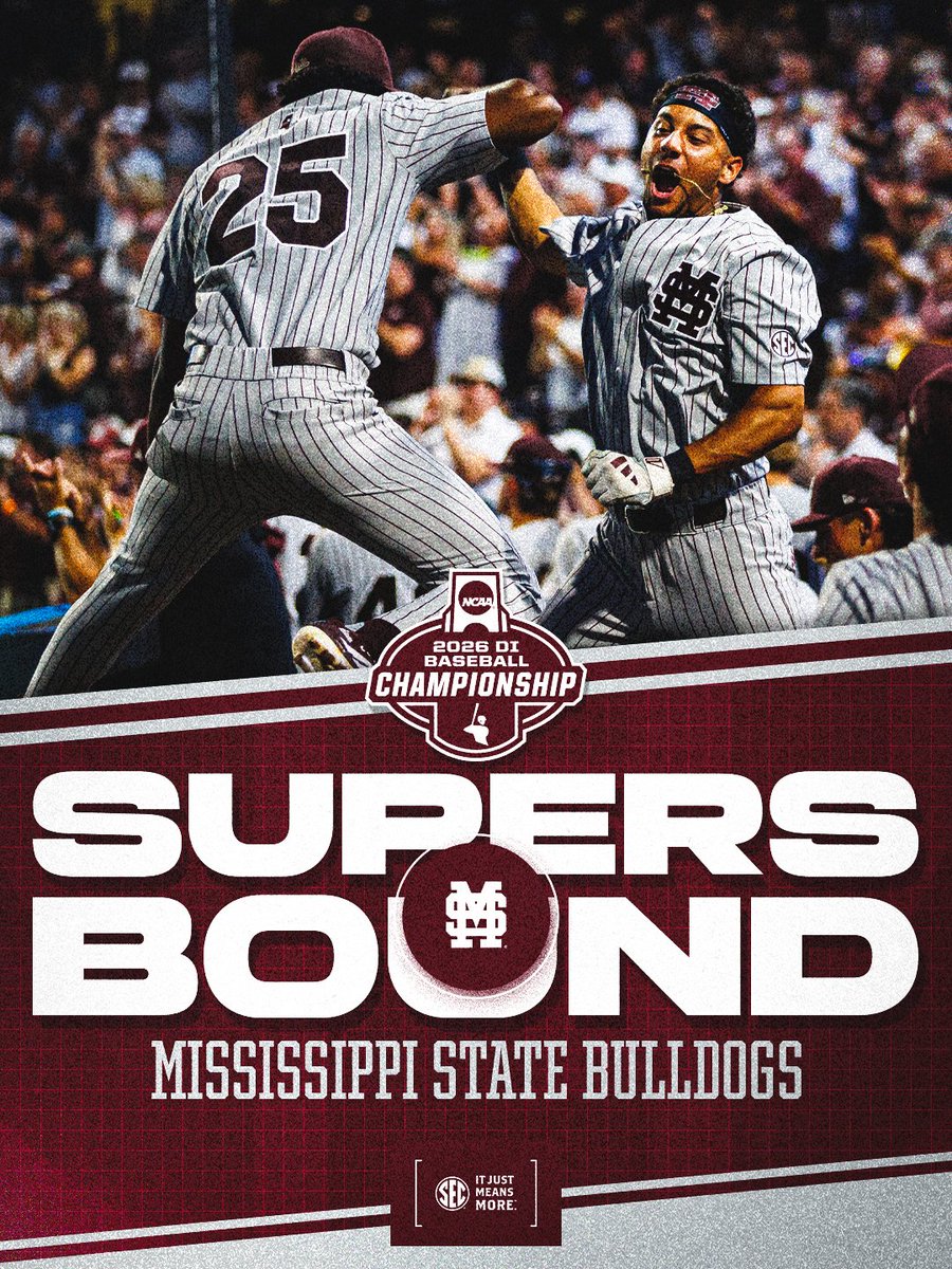 SEC's tweet photo. SUPERS BOUND 🐶

@HailStateBB x @NCAABaseball https://t.co/YkoLK0vgM2
