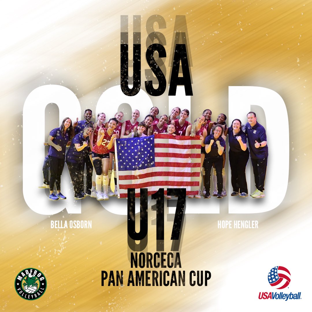 MADFROGVBALL's tweet photo. GOLD. 🥇🇺🇸🐸 Bella Osborn &amp; Hope Hengler brought home a gold medal at the 2026 NORCECA Girls U17 Pan American Cup in Tegucigalpa, Honduras. Madfrog representing on the international stage. That's what we do. 💚 https://t.co/qjdItNewf4