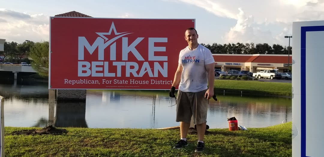MBeltranFL's tweet photo. Many thanks to my team who helped me put 4x8 signs up this weekend! I'm sharing a photo from my first State House campaign in 2018 along with a photo taken the other day. https://t.co/yDTvInG6Qb