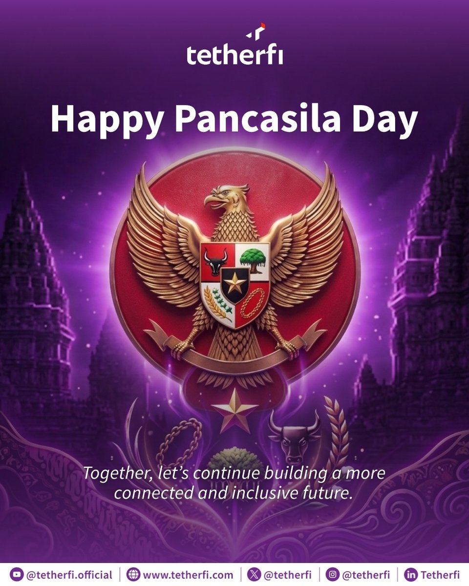 tetherfi's tweet photo. On this Pancasila Day, we celebrate the values that unite diversity, strengthen humanity, and inspire collaboration across Indonesia
 
Happy Pancasila Day! 🇮🇩
 
#Tetherfi #PancasilaDay #HariLahirPancasila #UnityInDiversity #Indonesia https://t.co/5W85dN7D5r