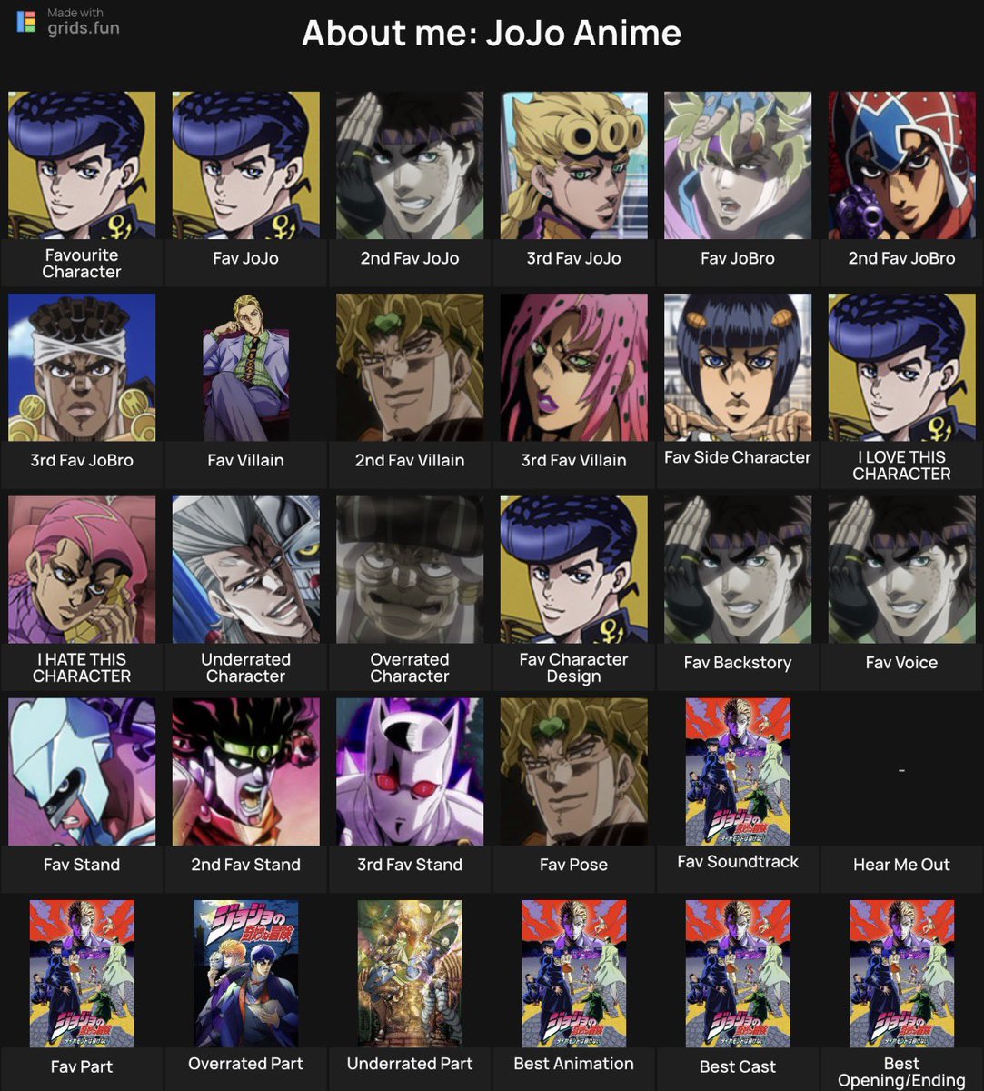 RaidersFan41's tweet photo. My jojo grid https://t.co/MOOwbAMXAq