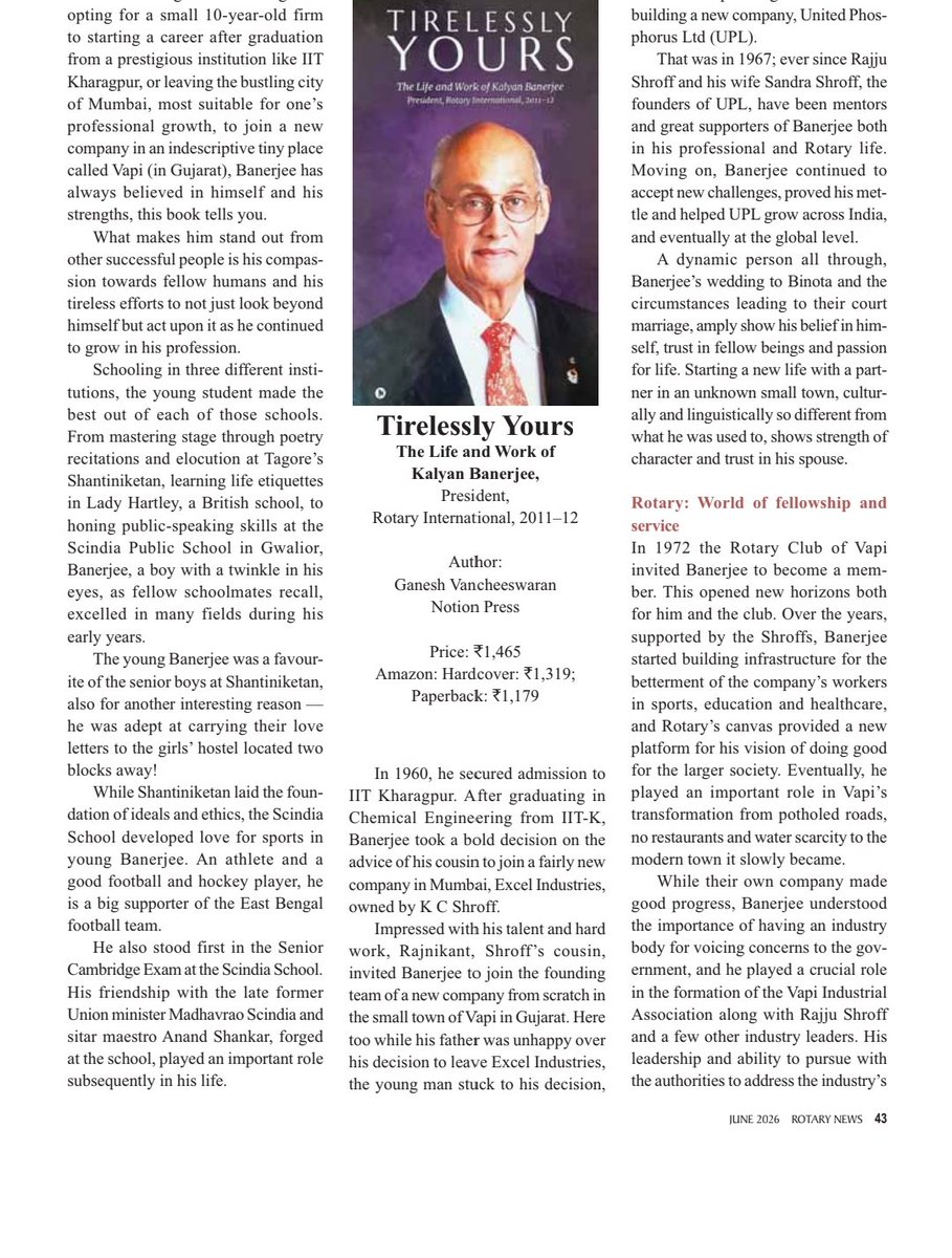 RCThaneHills's tweet photo. Past Rotary International President Kalyan Banerjee's biography's review by our Past President Atul Bhide in Rotary International's offcial Regional Magazine Rotary News June issue, a matter of pride for our Club. @Rotary @JohnHewko @bhideatul @UPLLtd
https://t.co/9pc6QUlM6F https://t.co/cIpYzRy2ob