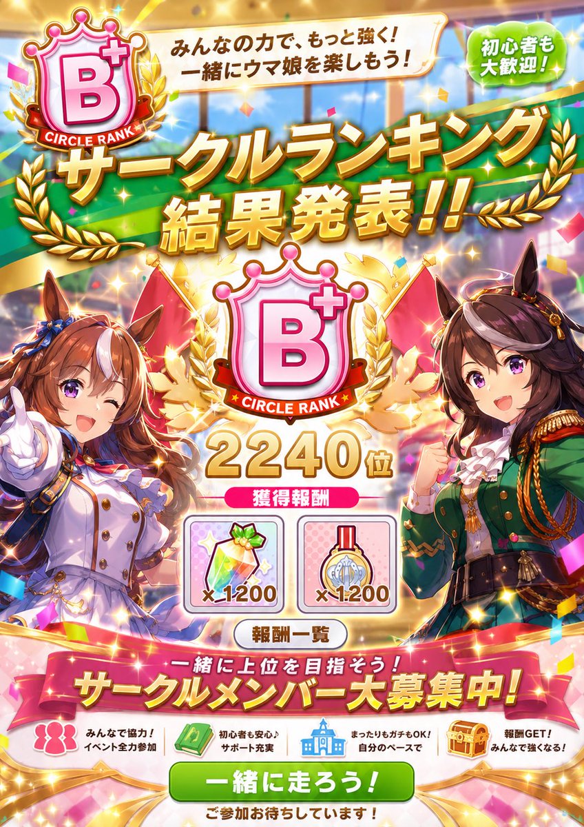 honobonouma's tweet photo. 新たにサークルメンバー募集します♪
常にB以上の優良サークル

【募集要項】
・靴リクエスト必ず出してくださる方(中距離)
・1日1回程度は育成してますって方

以上です♪
お気軽に連絡ください

#ウマ娘　#ウマ娘サークルメンバー募集　#ウマ娘メンバー募集　#ウマ娘サークル勧誘 https://t.co/eetaTNH2Si
