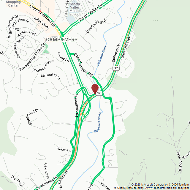 CA17Status's tweet photo. Minor INCIDENT @ 09:14 PM PDT | #CHP : Traffic Collision on CA-17 Southbound at Mt Hermon Rd (Scotts Valley). Center Divider affected. Expect delays. #Highway17 https://t.co/AC4YxuYTtD