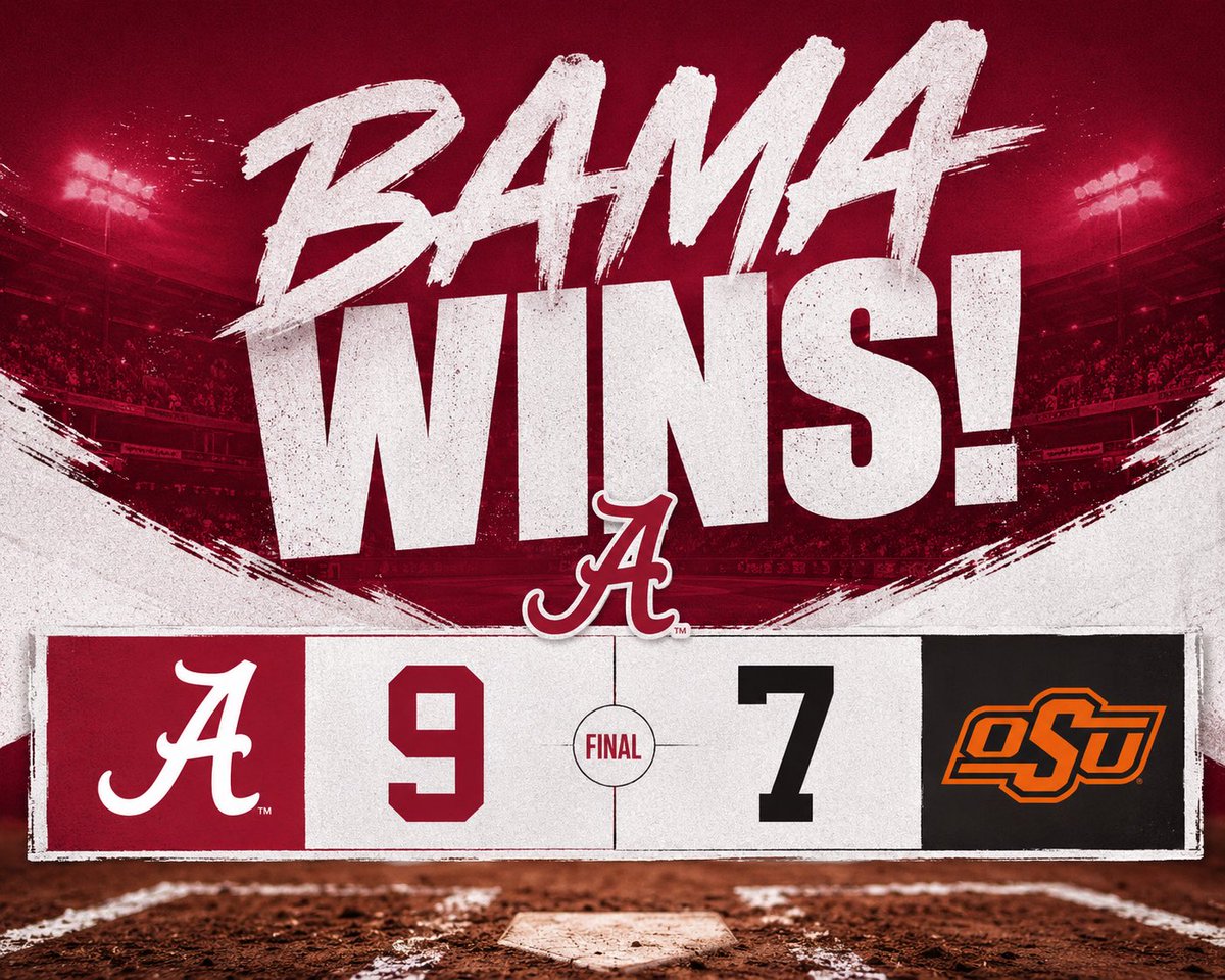 TideOnBase's tweet photo. ALABAMA WINS!!! ALABAMA WINS!!! ALABAMA WINS!!! WHAT A GAME!!! BRADY NEAL COMING IN CLUTCH!!! WERE HOSTING A SUPER!!!! WHAT A TIME TO BE A BAMA BASEBALL FAN!!! ROLL TIDE!!!🐘⚾️🔥 ABSOLUTE CLASSIC TONIGHT https://t.co/8J2PU0mekf