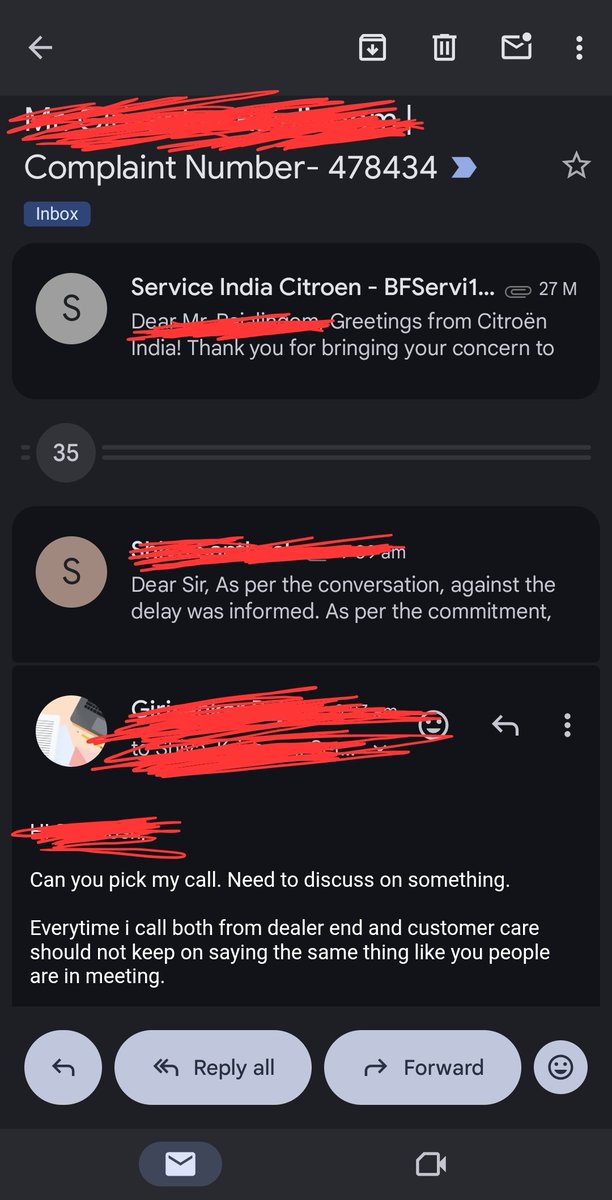 girimap's tweet photo. Out of this 35 email threads 90% of the email is to ask them to contact me that is a quality of customer support @CitroenIndia provides. @consaff @MORTHIndia @PMOIndia https://t.co/BPUvnKUf52