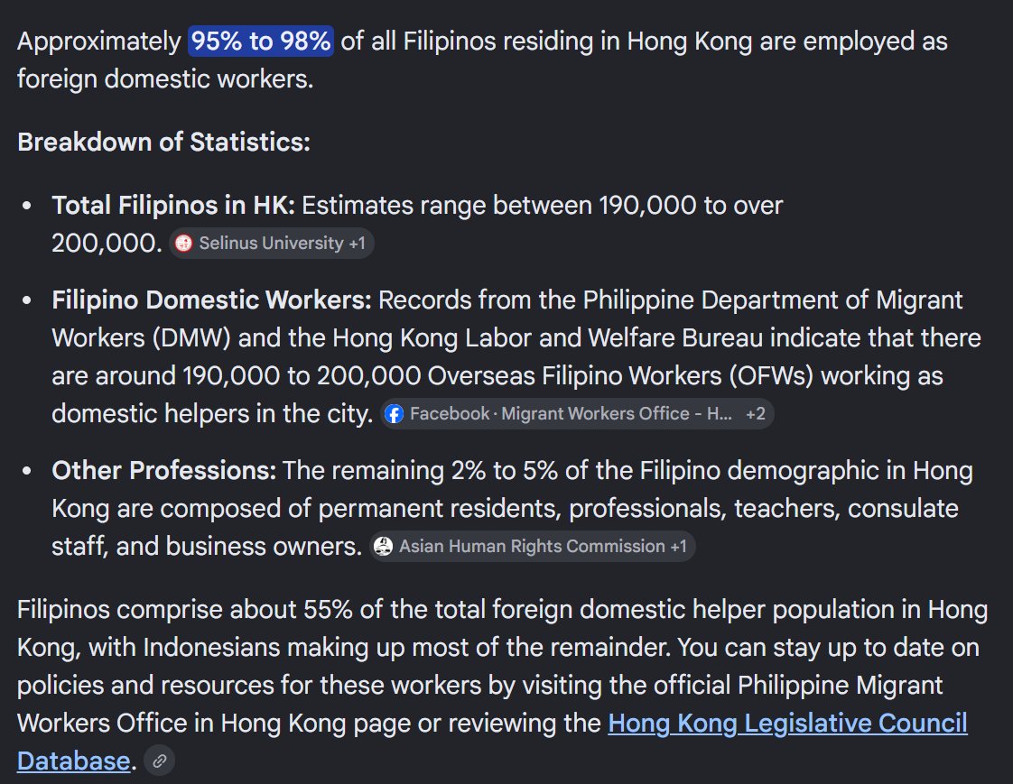 Momorenph's tweet photo. I was curious so I quickly checked what the numbers were

190k-200k Penoys in HK total
PH DMW says 190k-200k penoys working as domestic help so almost 95%-98% 

Holy fuck lmao

It's not even a stereotype anymore it's almost mathematical certainty https://t.co/fO8PJWT0Ax