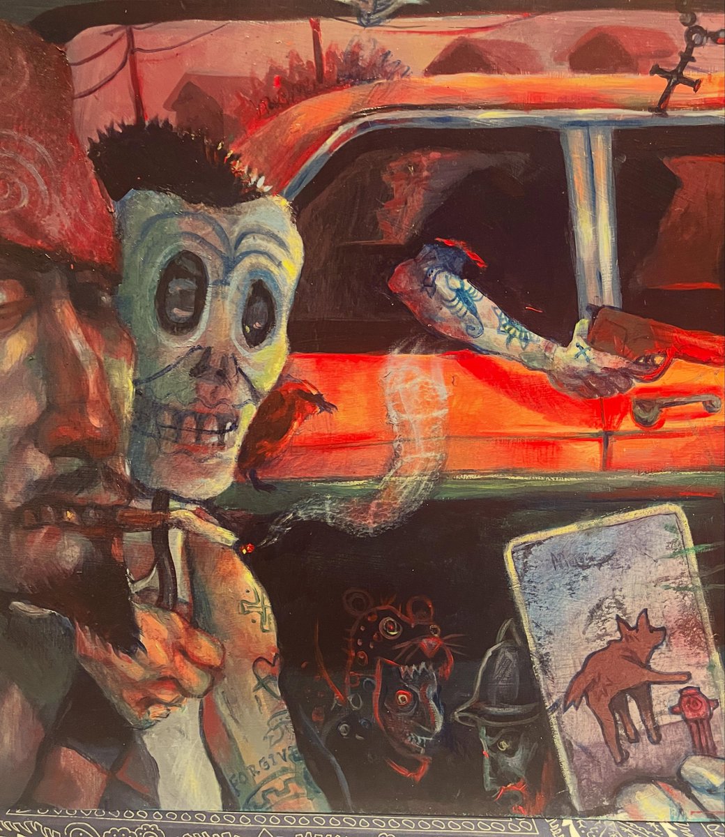 mexopolis's tweet photo. in other more positive news, I was super honored to have a painting hung at the @thecheechcenter for the new spectacular exhibit WE THE PEOPLE: CHICANO ART IN THE USA curated by Benito Huerta. Everyone should visit this amazing museum. The last picture is from my favorite work of art there.