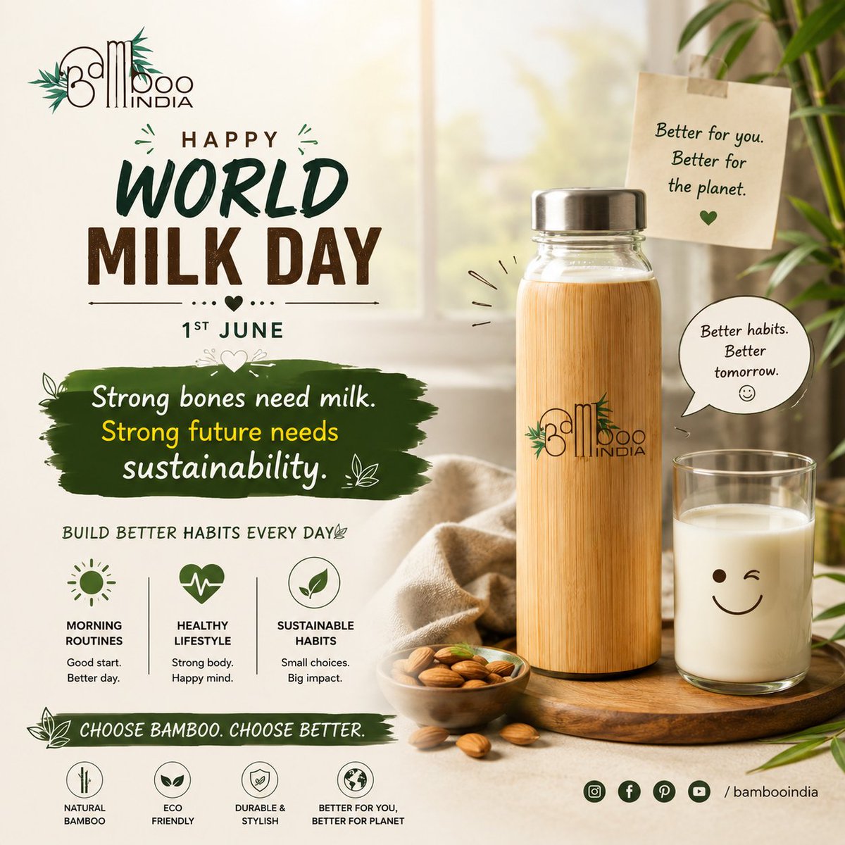bambooindia's tweet photo. Strong bones need milk. 
A strong future needs sustainability. https://t.co/0KFVL4ldM2