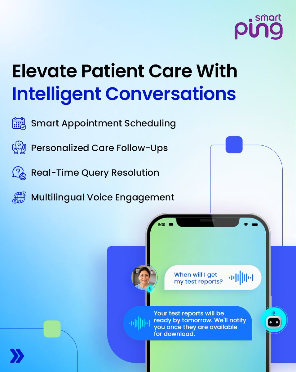 smartpingindia's tweet photo. Modern patient care needs modern support.

Gen #AI Voicebots help healthcare organizations reduce support bottlenecks, automate workflows, and deliver faster, seamless patient assistance at scale.

#Smartping powers human-like #healthcare conversations.

hello@smartping.ai https://t.co/nDEuVdYX3h