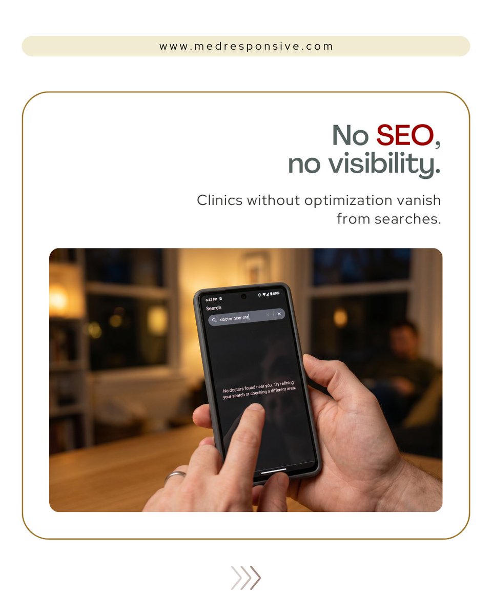 med_responsive's tweet photo. Patients search first, choose second. If your clinic isn’t visible, they move on. Healthcare SEO services at MedResponsive makes your practice discoverable, fast, and trustworthy — turning searches into appointments.

#HealthcareSEO #HealthcareDigitalMarketing #MedicalMarketing https://t.co/Z6JYAUX2jh
