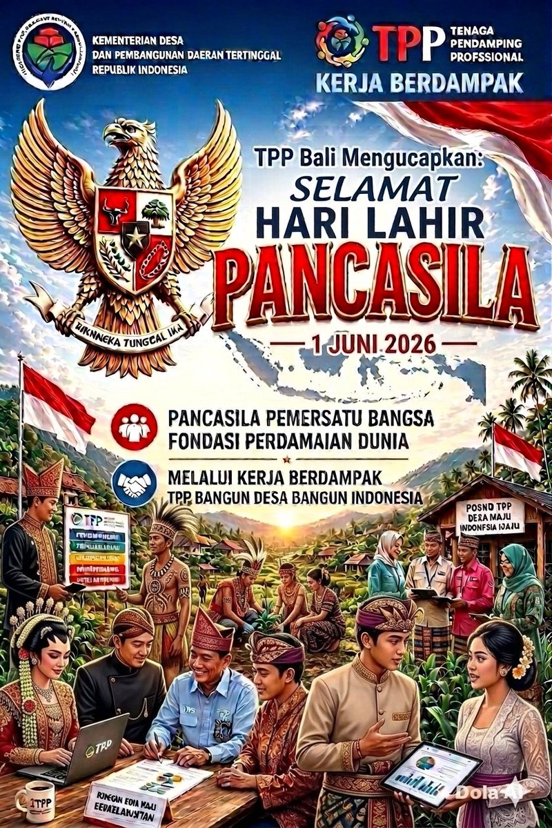 AdiParmadi51's tweet photo. "Pancasila Pemersatu Bangsa, Fondasi Perdamaian Dunia". 

Selamat Hari Lahir Pancasila!
Jayalah Indonesiaku!

@YandriSusanto
@ArizaPatria
@KemensetnegRI

#KemendesaPDT
#BangunDesaBangunIndonesia
#BPSDMKemendesaPDT
#BersamaTPPBangunDesa https://t.co/heqUjtx7qF